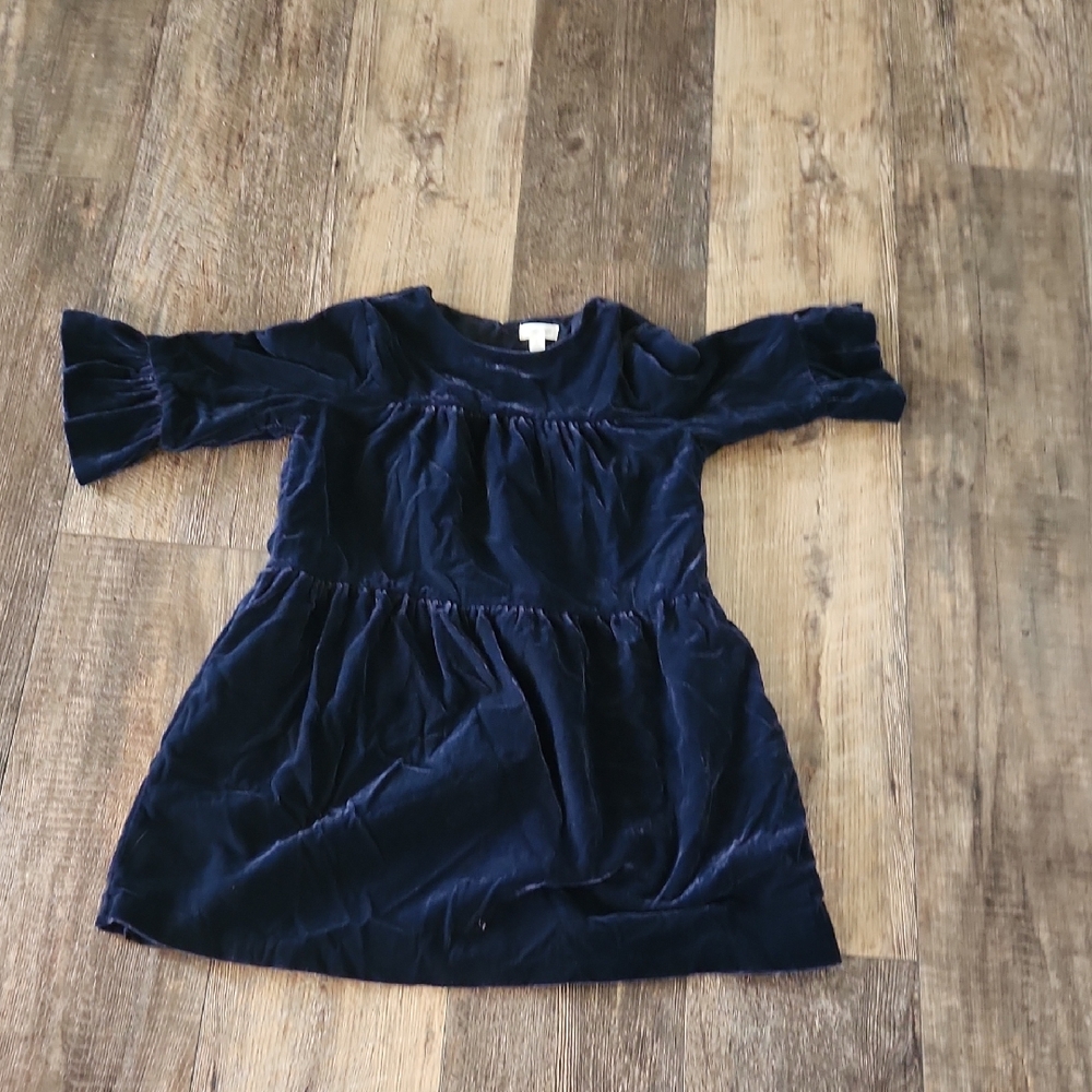 Gymboree Blue Velvet Dress with Bell Sleeves and Crew Neck